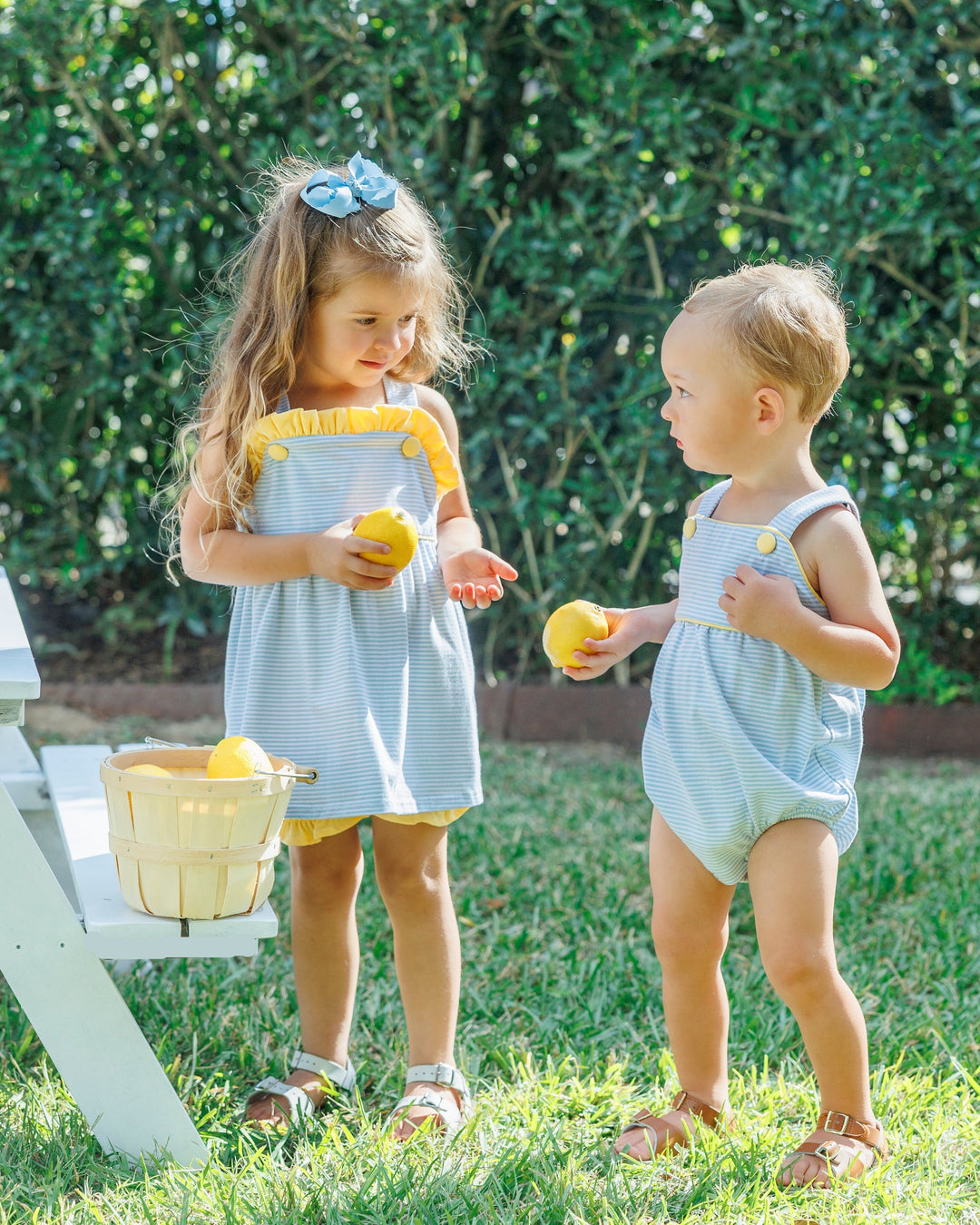 Luke Sunsuit - Light Blue Stripe and Yellow