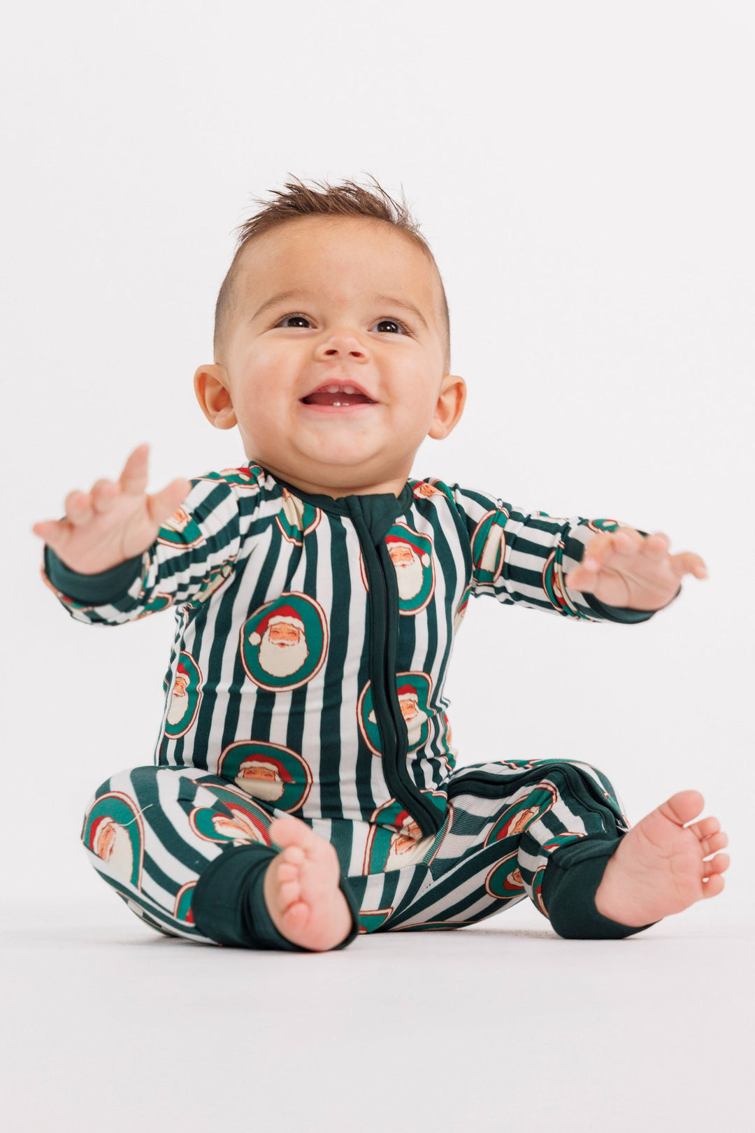 In my Jammers - Green Santa Claus Lane Zipper Romper
