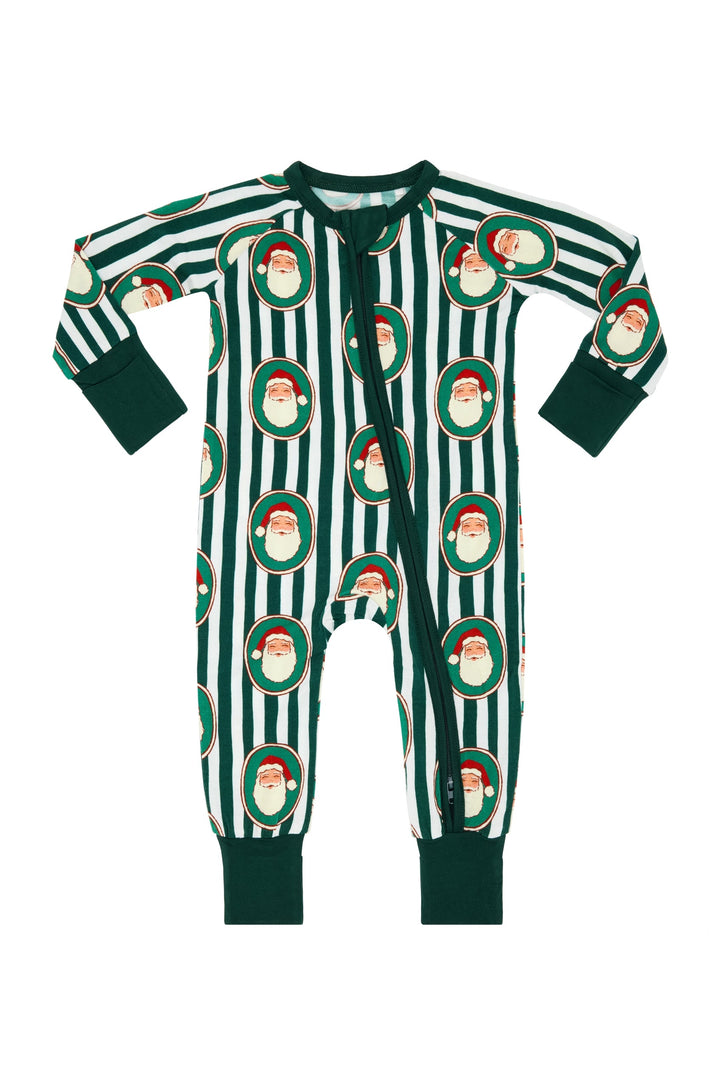 In my Jammers - Green Santa Claus Lane Zipper Romper