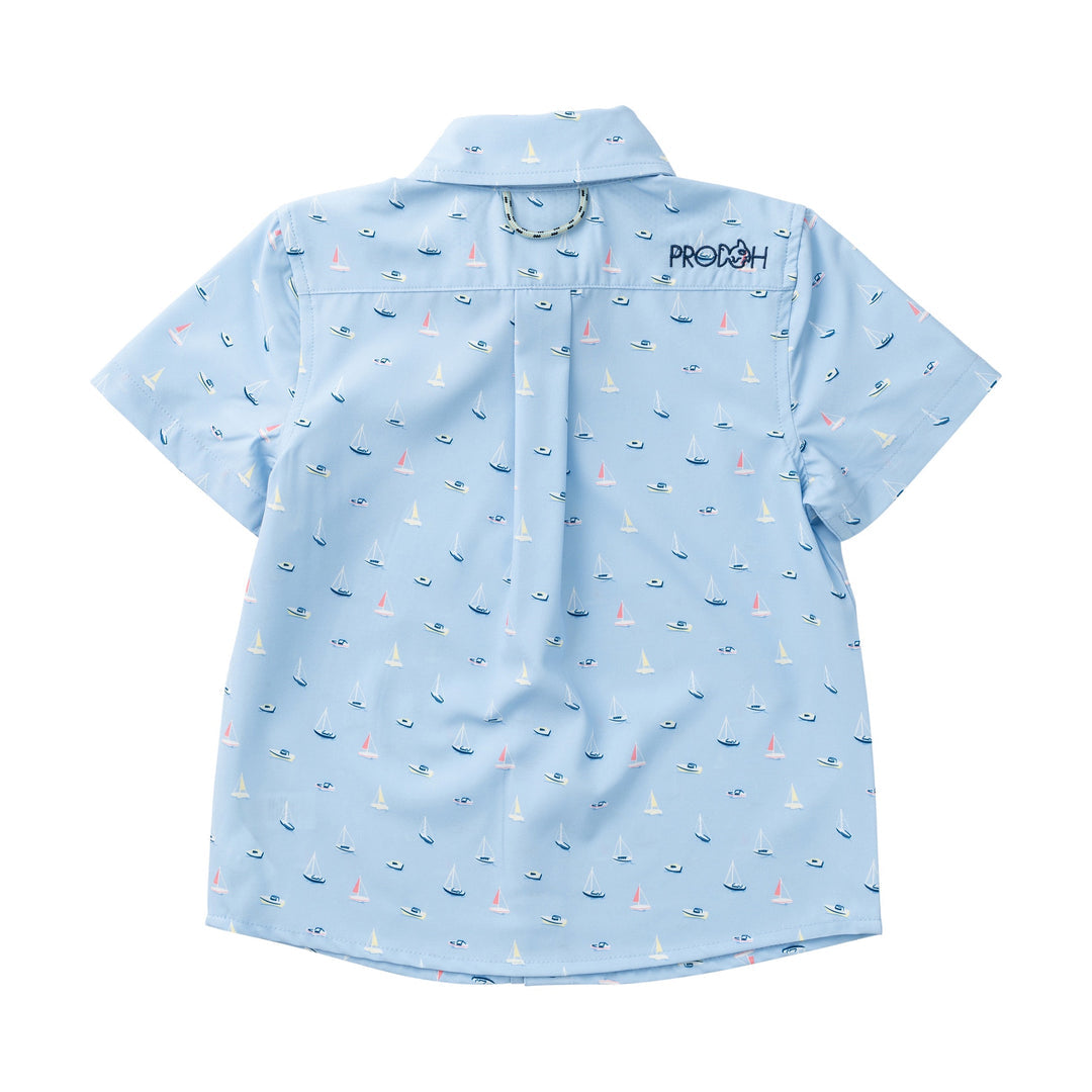 Prodoh - Boys' Short Sleeve Button Down Shirt - Windsurfer Boats in the Bay Print