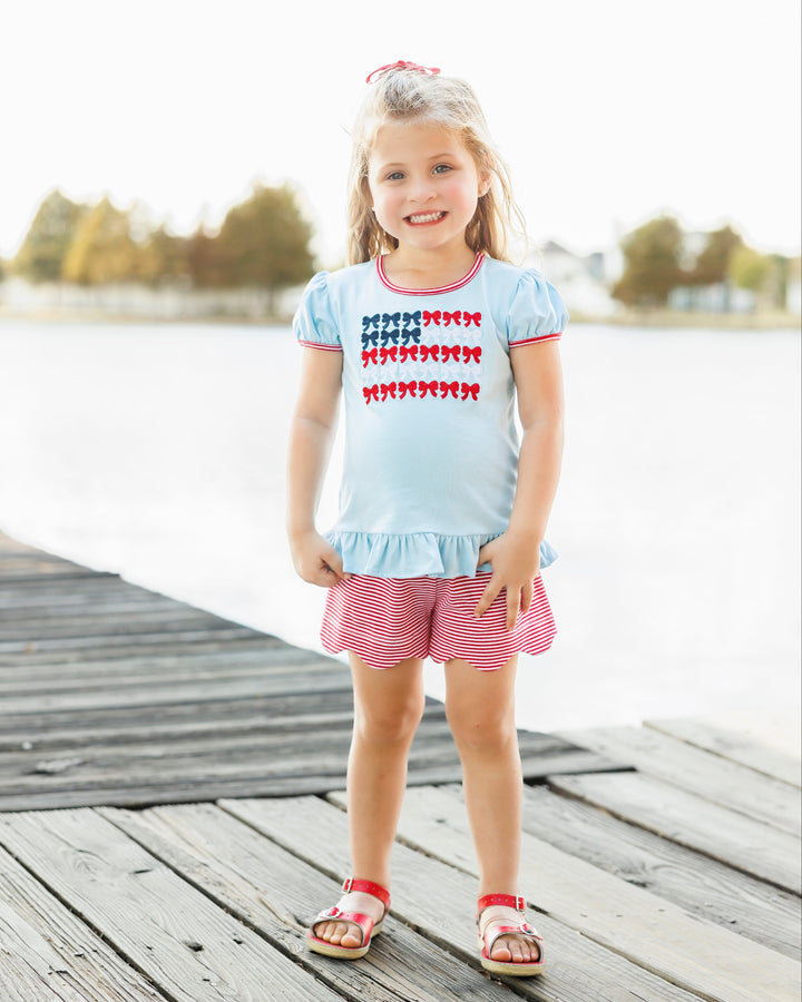 Red, White, and Bows Scallop Short Set