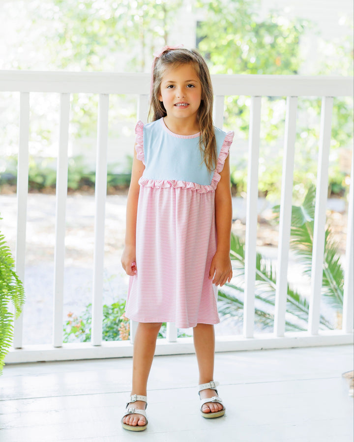 Ruby Dress- Light Blue and Pink Stripe