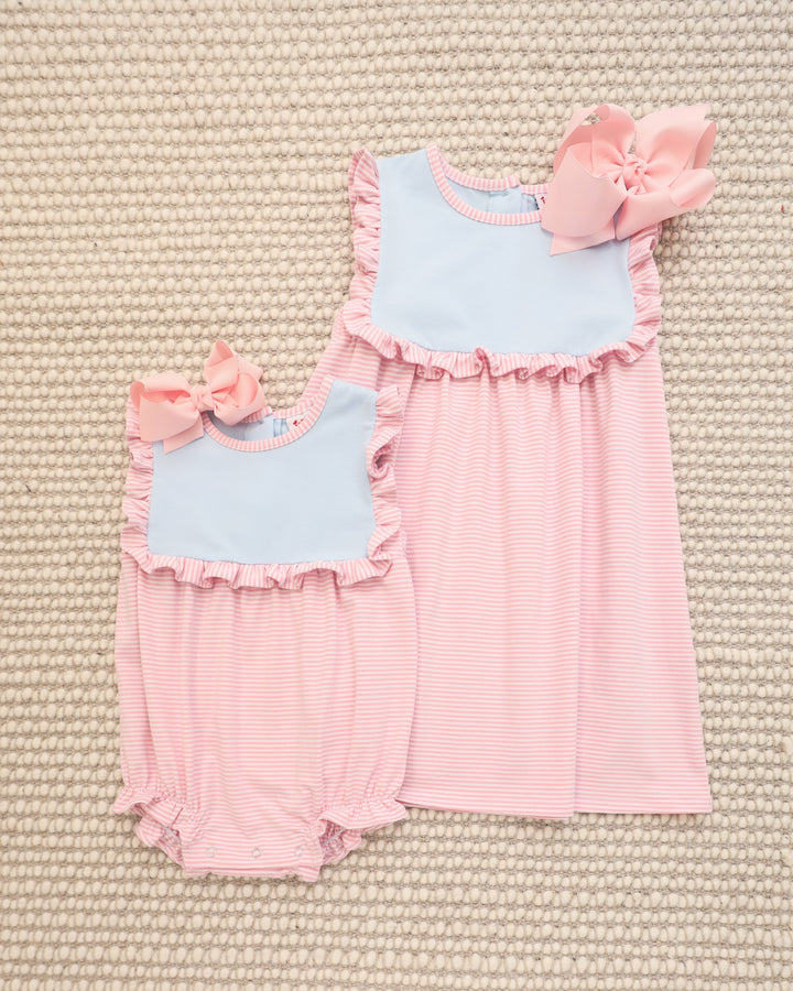 Ruby Dress- Light Blue and Pink Stripe