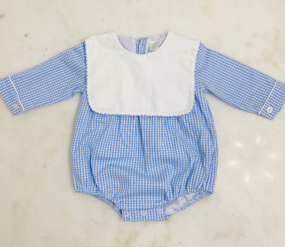 Hampton Long Sleeve Little Gingham Blue Bib Bubble