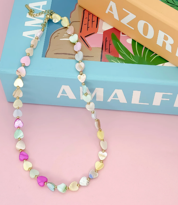 Multi Heart Stone Necklace - Pastel