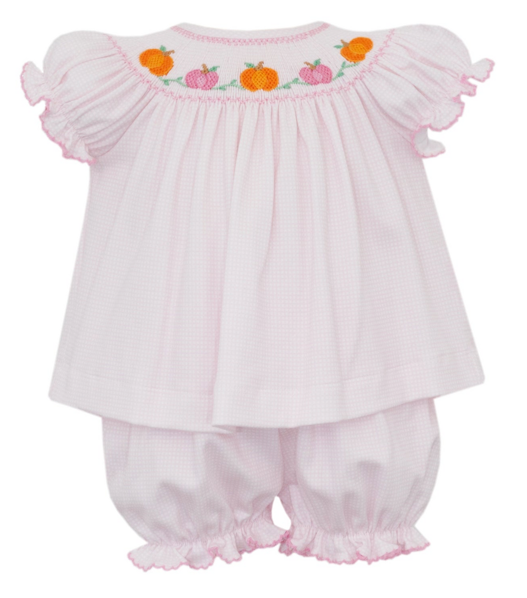 Petit Bebe - Pink Girl Check Pumpkin Diaper Set