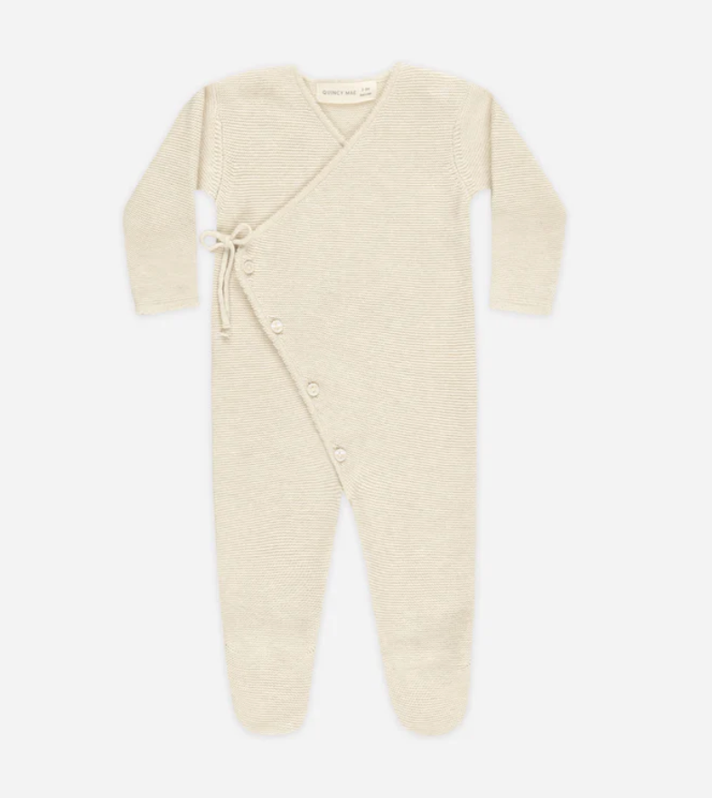 Wrap Knit Footie - Heathered Natural