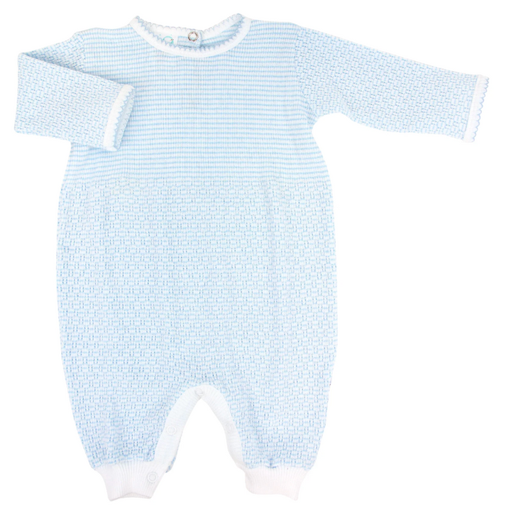 Paty Blue Knit Romper with Key-Hole Back Long Sleeve #266LS