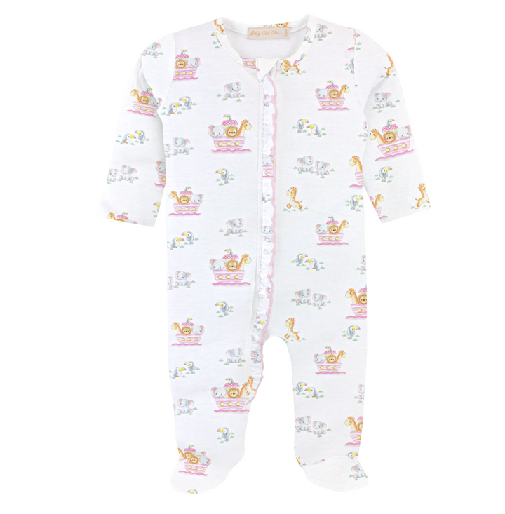 Baby Club Chic - Noah's Ark Pink Footie with Ruffles for baby - Hampton James Clothing