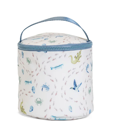 Personalized TRVL Snack Bag for baby - Coastal Tides sea creature print with blue handle - Hampton James Clothing