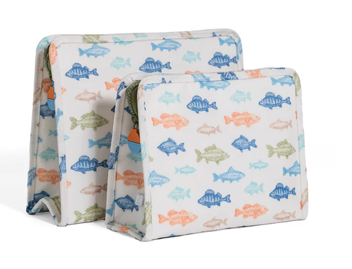 TRVL Roadie pouch set in Casting Call fish print pattern - Hampton James Clothing