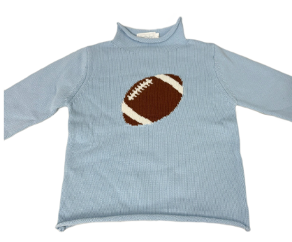 Hampton James Signature Rollneck Sweater - Knit Football in Light Blue (Fits TTS)
