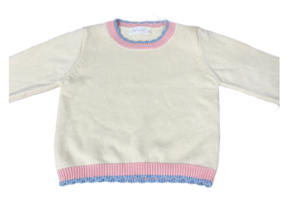 Hampton James Signature Rollneck Sweater - Cream with Pink Blue Trim (Fits TTS)