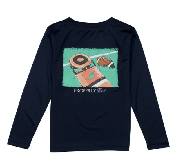 Properly Tied: Boys Performance Tee LS First Down River Blue