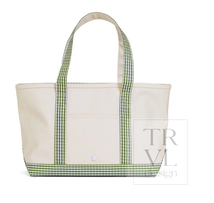 TRVL Medium Tote Coated Canvas - Moss Trim