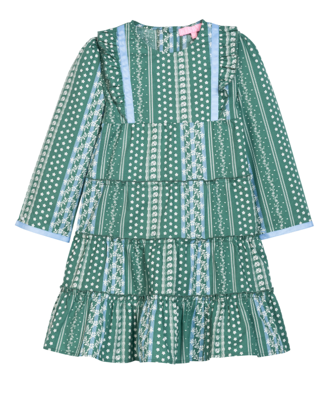 Bibsy: Tiered Porto Dress - Fairfield Forest Stripe