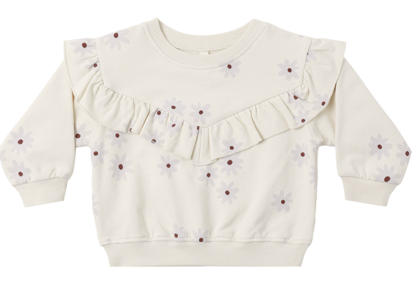 Quincy Mae - Ruffle Fleece Sweatshirt Set - Blue Daisy