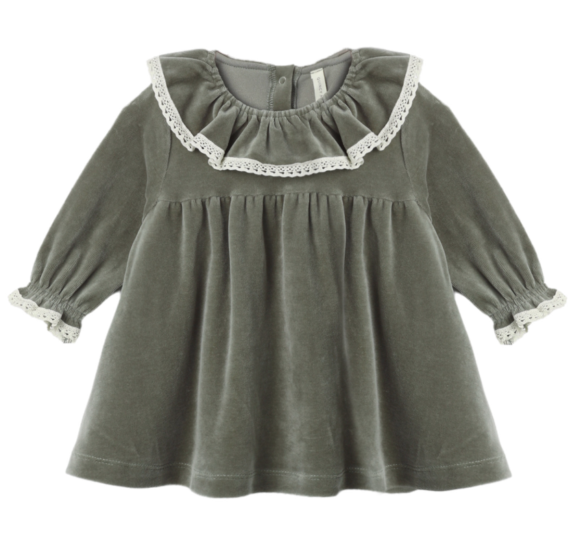Quincy Mae - Velour Baby Dress - Spruce