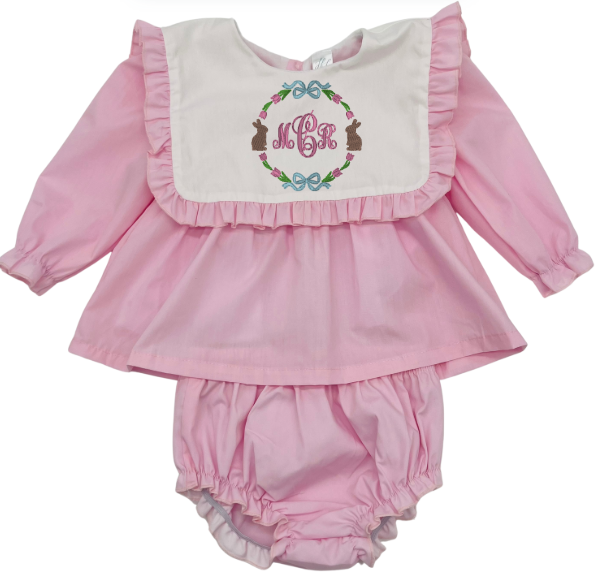 Hampton James Long Sleeve Pink Bib Diaper Set