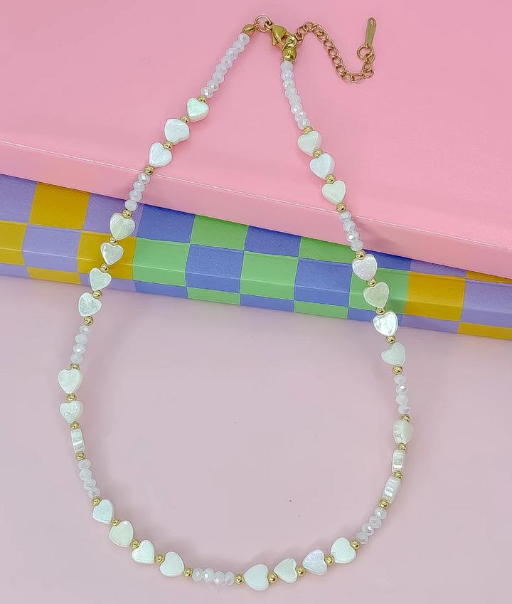 Candy Heart Strand Necklace- White
