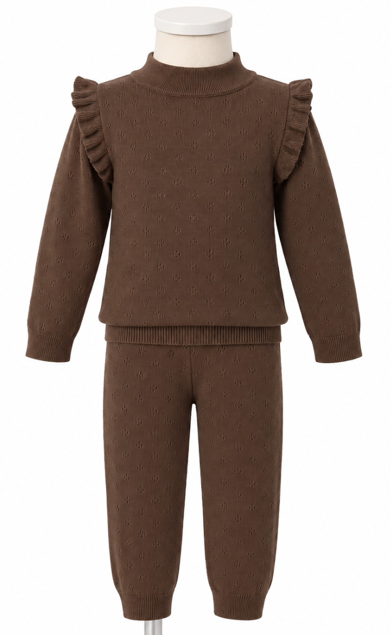 Turtleneck Pointelle Knit Set - Chocolate - 5T