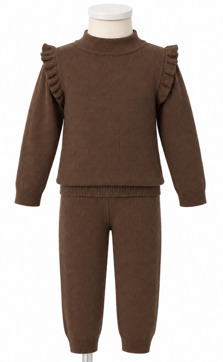 Turtleneck Pointelle Knit Set - Chocolate - 5T