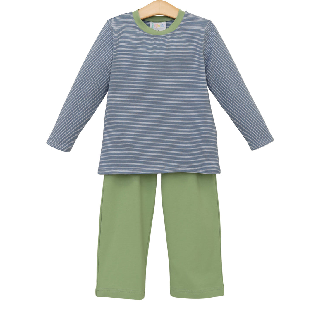 Thomas Pants Set- Dusty Blue Stripe/Sage