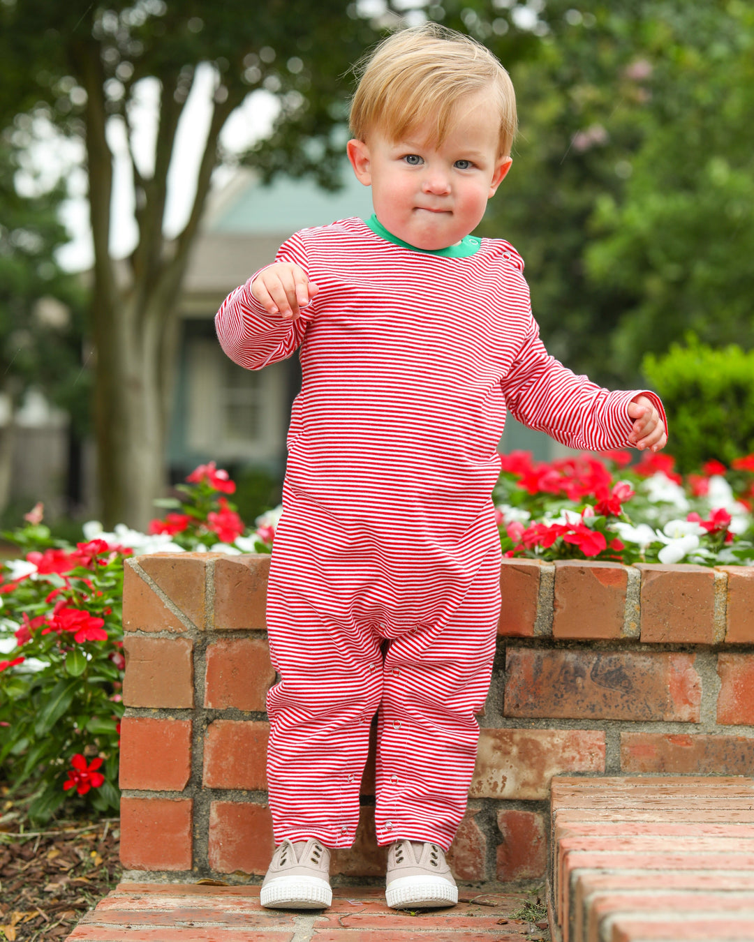 Thomas Romper- Red Stripe & Green