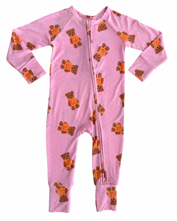 In my Jammers - Polka Dot Little Boo Bear Zipper Romper
