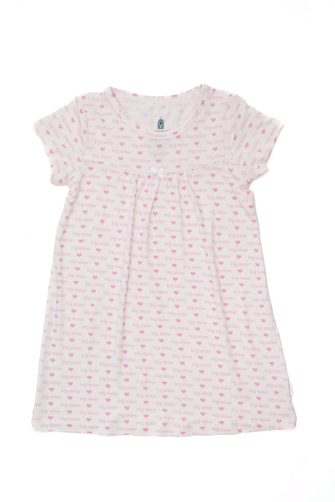 Personalized Big Sister Bamboo Dress for girl - white with pink hearts print - Hampton James Clothing