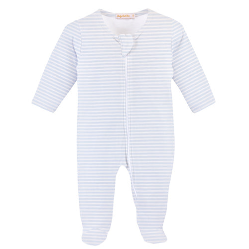 Baby Club Chic - Light Blue Stripes Printed Pima Zipped Footie