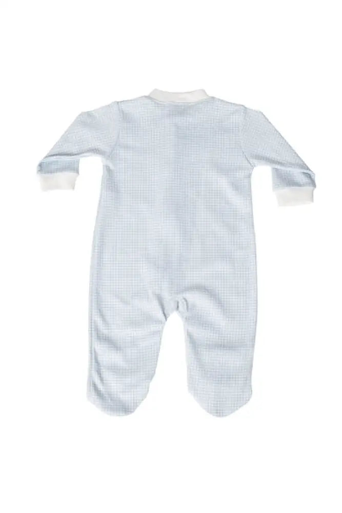 Blue Gingham Zipper Footie New Baby