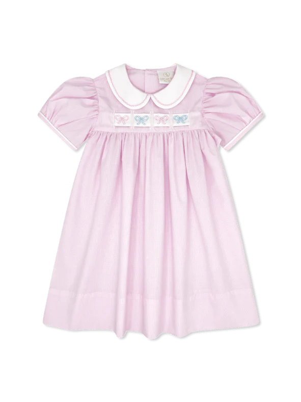 Ruth Ribbon Dress - Baby Pink Mingingham