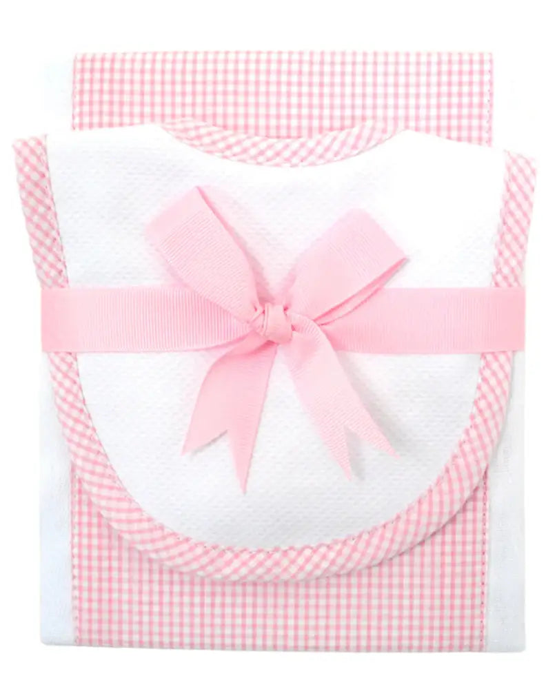 Burp/Drooler Small Blue Check Pink By 3 Marthas New Bib