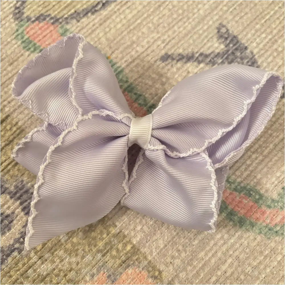 Classic Grosgrain Moonstitch Hair Bow - Medium Lilac W/ White New Accessory