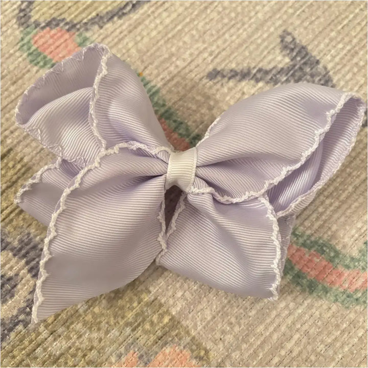 Classic Grosgrain Moonstitch Hair Bow - Medium Lilac W/ White New Accessory