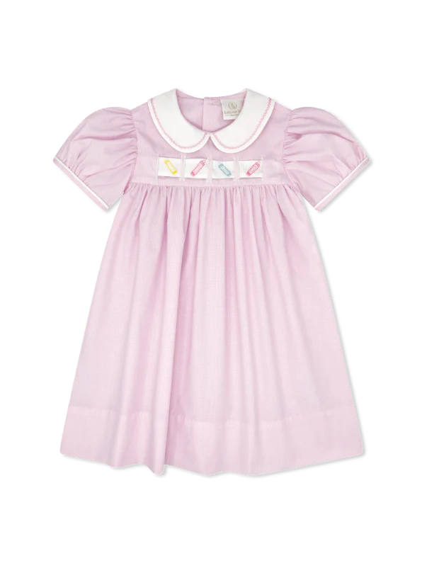 Ruth Ribbon Dress - Baby Pink Mingingham