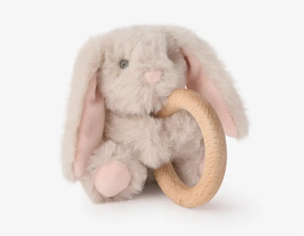 Elegant Baby - Plush Bunny Wooden Ring Rattle