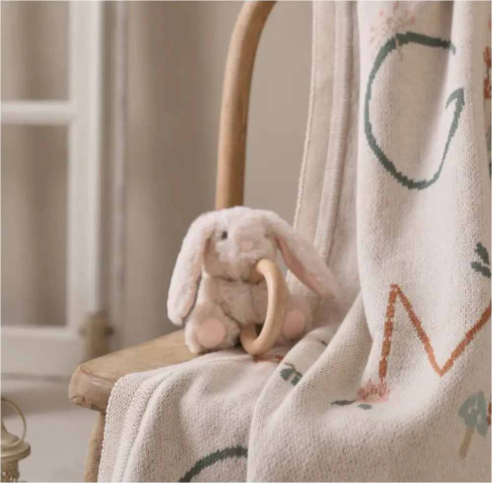 Elegant Baby - Plush Bunny Wooden Ring Rattle