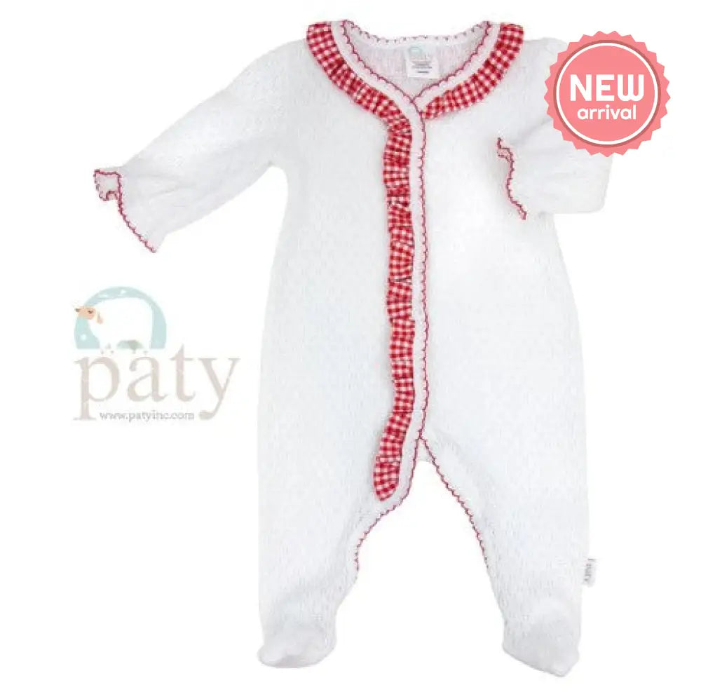 Footie W/ Red Gingham Ruffle & Puff Sleeve #15H117 New Paty