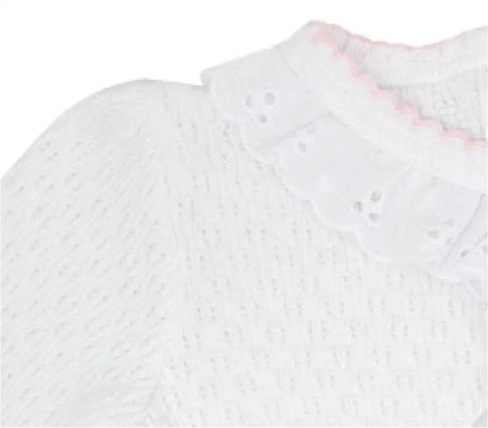 Footie With Eyelet And Puff Sleeve - Pink Trim New Paty