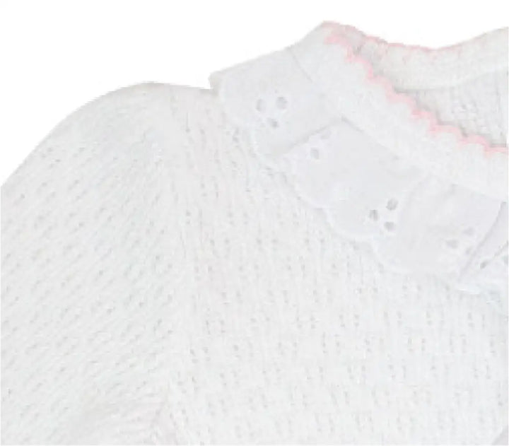 Footie With Eyelet And Puff Sleeve - Pink Trim New Paty