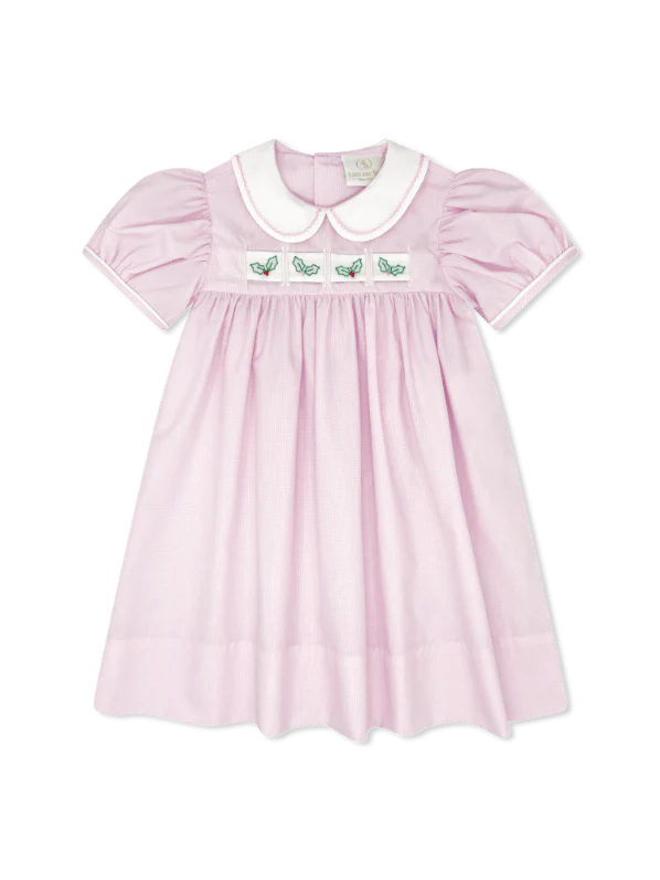 Ruth Ribbon Dress - Baby Pink Mingingham