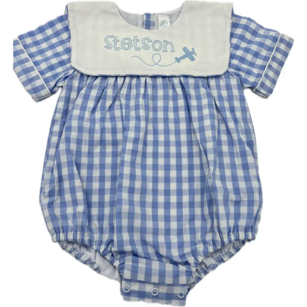 Hampton Blue Gingham Bib Bubble Wholesale