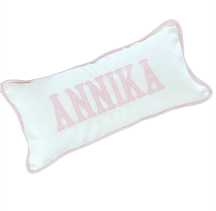 Hampton White Linen Blend Applique Pillow New Home