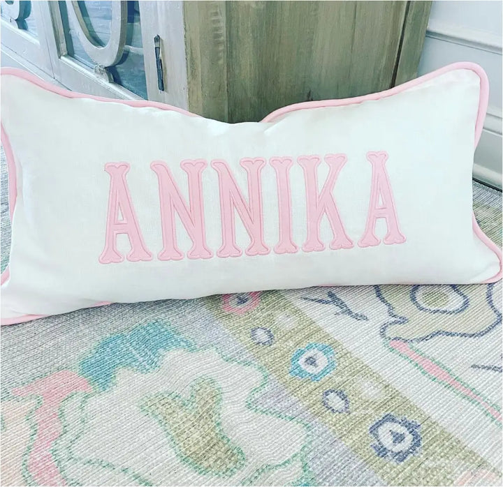 Hampton White Linen Blend Applique Pillow New Home