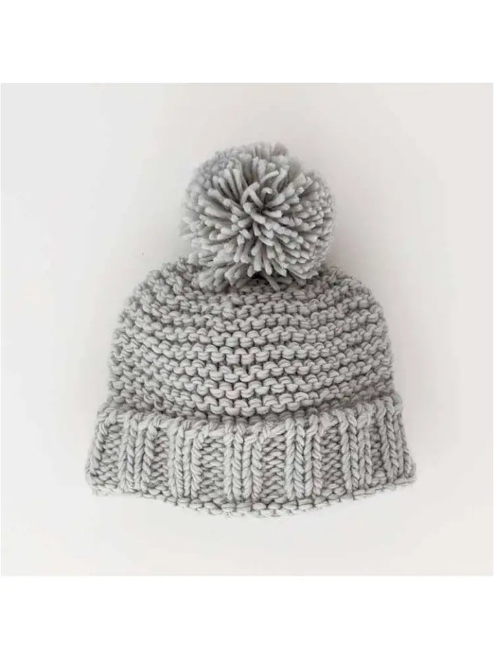 Icy Grey Garter Stitch Beanie Hat New