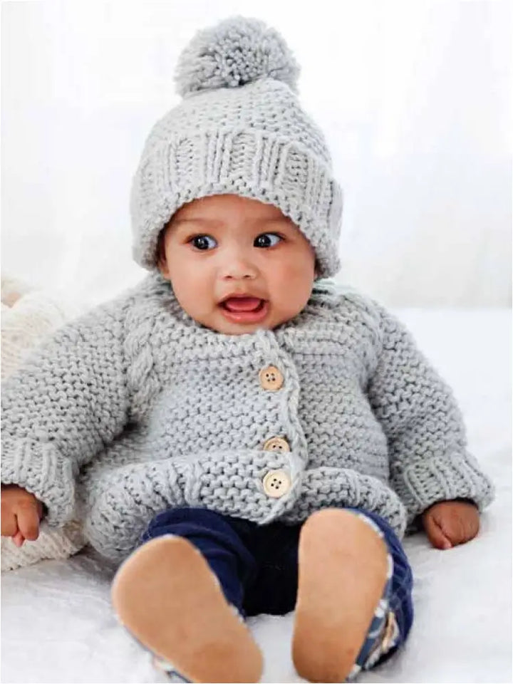 Icy Grey Garter Stitch Beanie Hat New