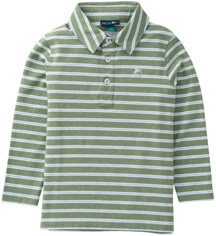 Prodoh - Boy's Long Sleeve Too Cool for School Polo - Hedge Cashmere Blue Stripe