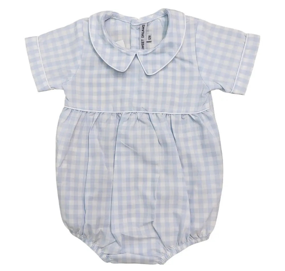 Light Blue Gingham Boy Bubble New Baby